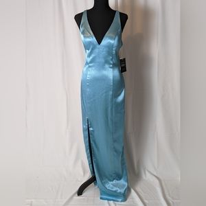 Aiden Mattox Liquid Satin Gown in Steel Blue
